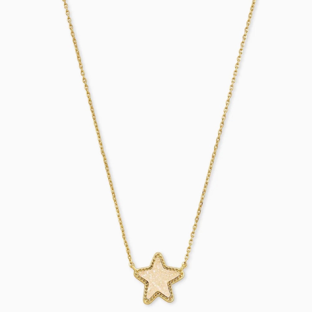 Kendra Scott Jae Star Gold Pendant Necklace In Iridescent Drusy NWT 17”